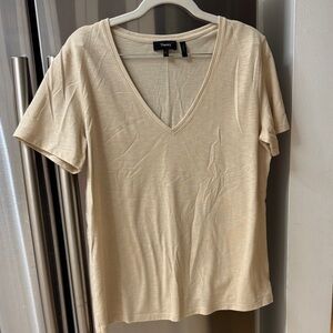 Theory Women's Beige V-Neck Short Sleeve Tee